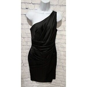 NWT David’s Bridal Black Slim One Shoulder Cocktail Evening Dress Size 2